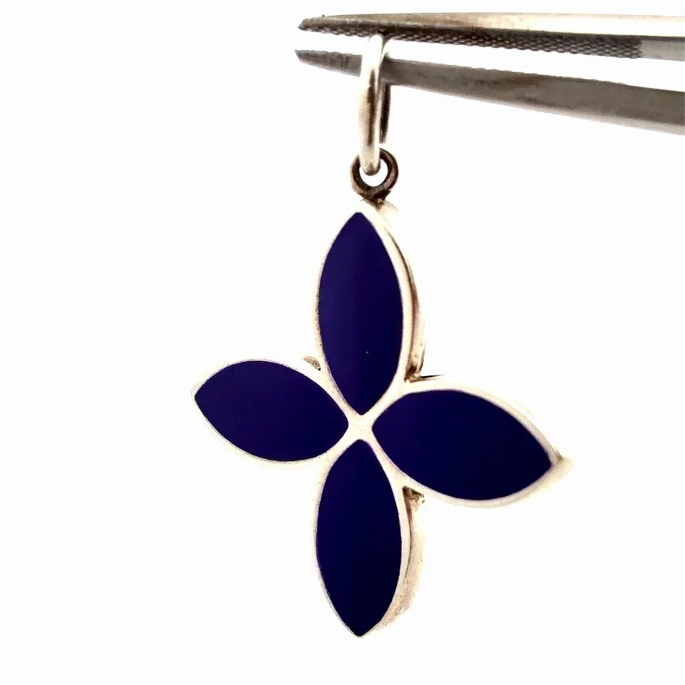 Authentic PANDORA 925 Sterling Silver Purple Enamel 390120 Dangle Flower Charm